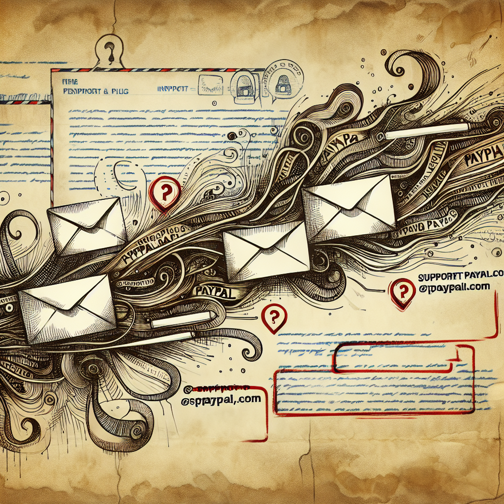 Two email addresses—support@paypal.com and support@paypa1.com—appear side by side on aged parchment, highlighting the tiny spelling change scammers use.