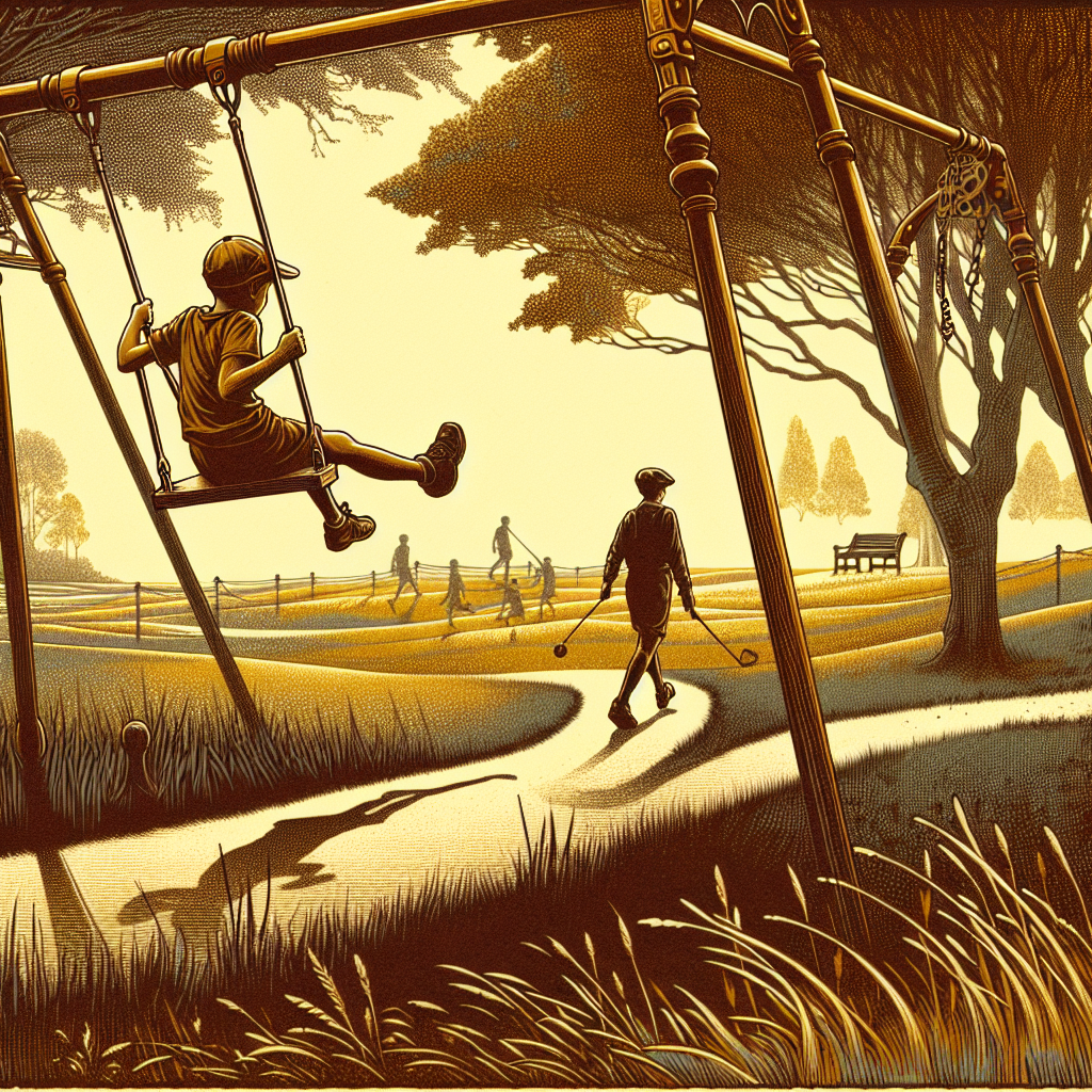 Child swinging high on a playground, trading kinetic and potential energy with each arc.