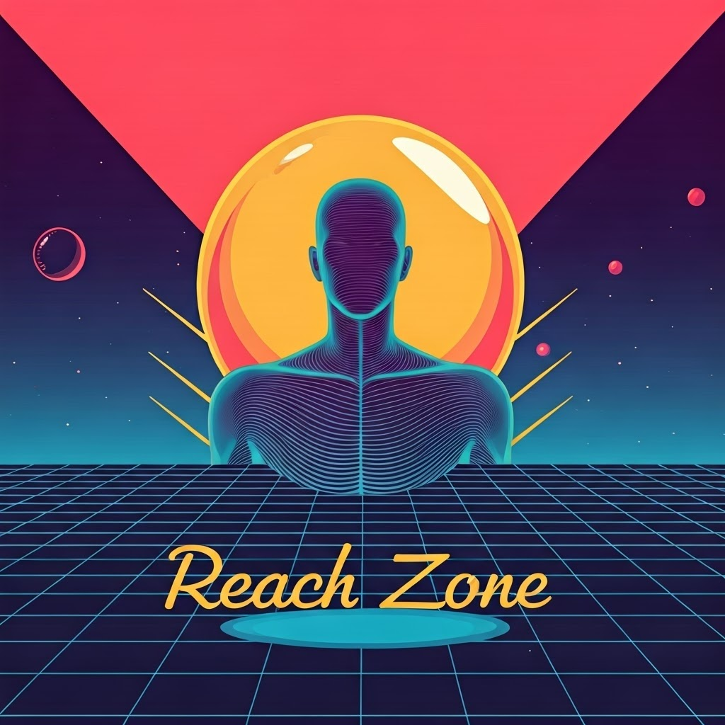 Retro poster outlines ideal reach zone around chest.