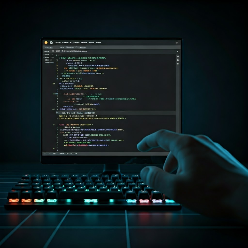 Dark terminal window showing git commands under RGB keyboard light
