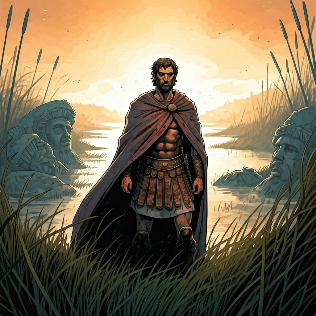 Aeneas guides weary Trojans toward Italy after the fall of Troy.