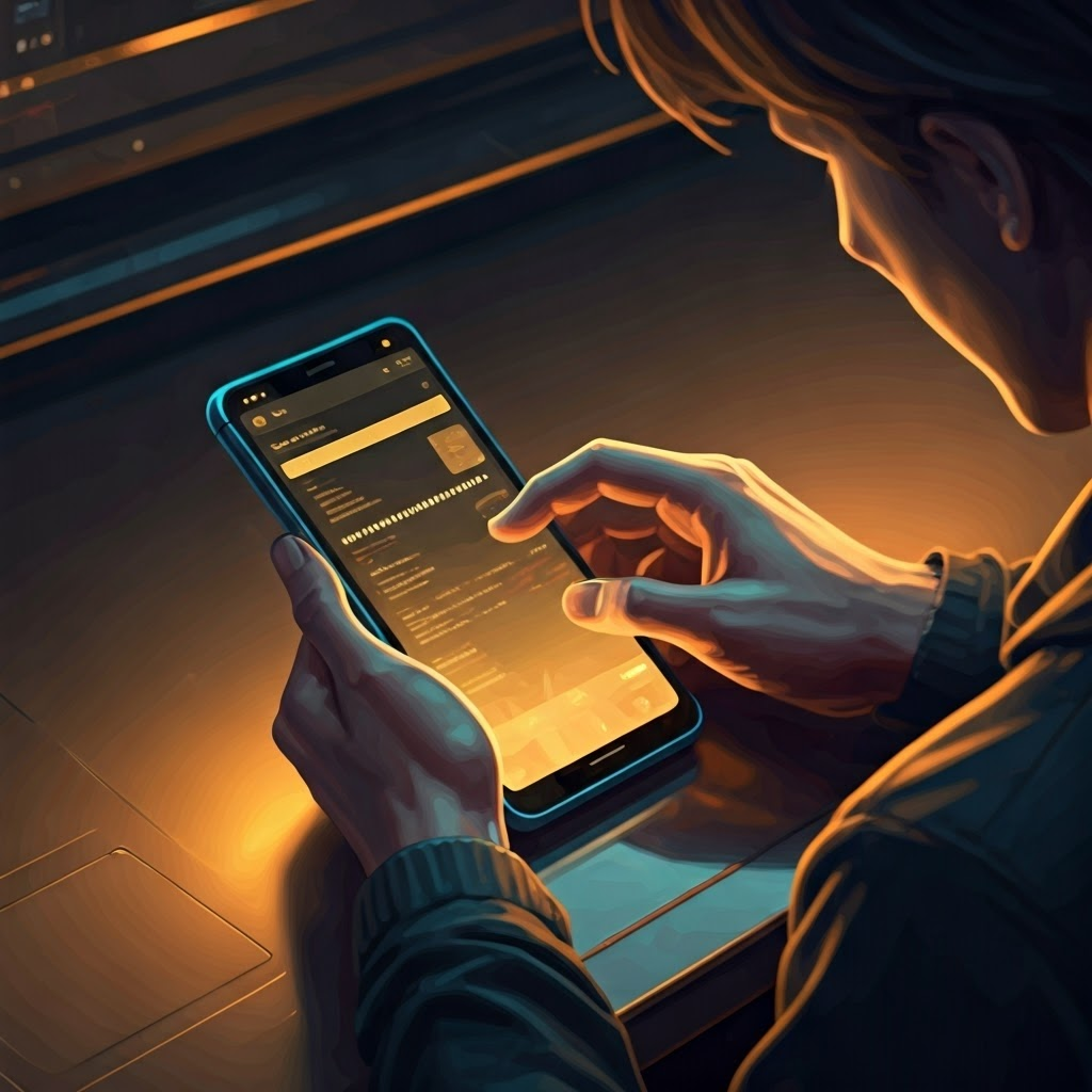 Person entering a website URL on a futuristic device, representing the start of a browser’s request journey