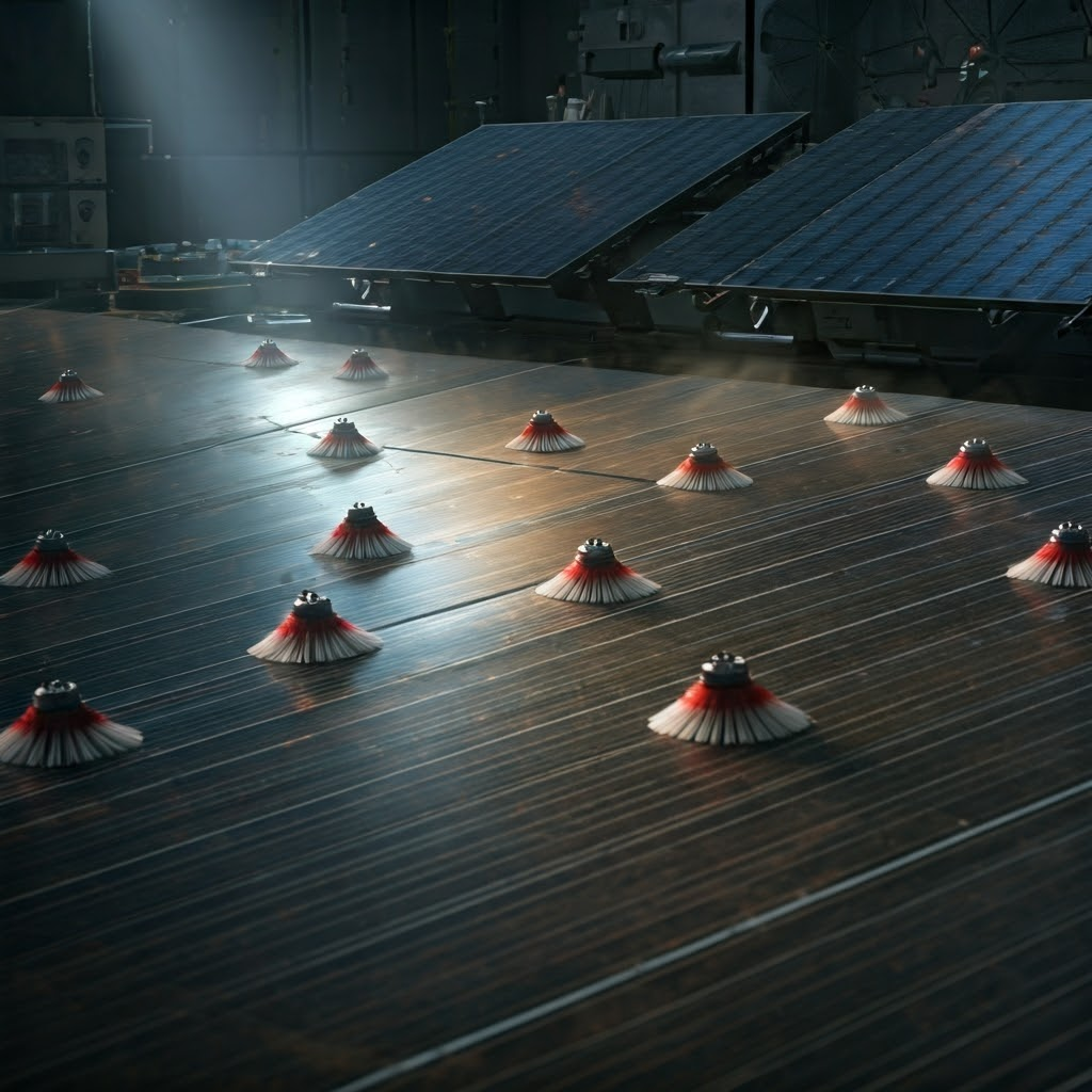 Engineers test electrostatic wipers and tiny brushes that clear dust from solar panels in a Mars-like chamber