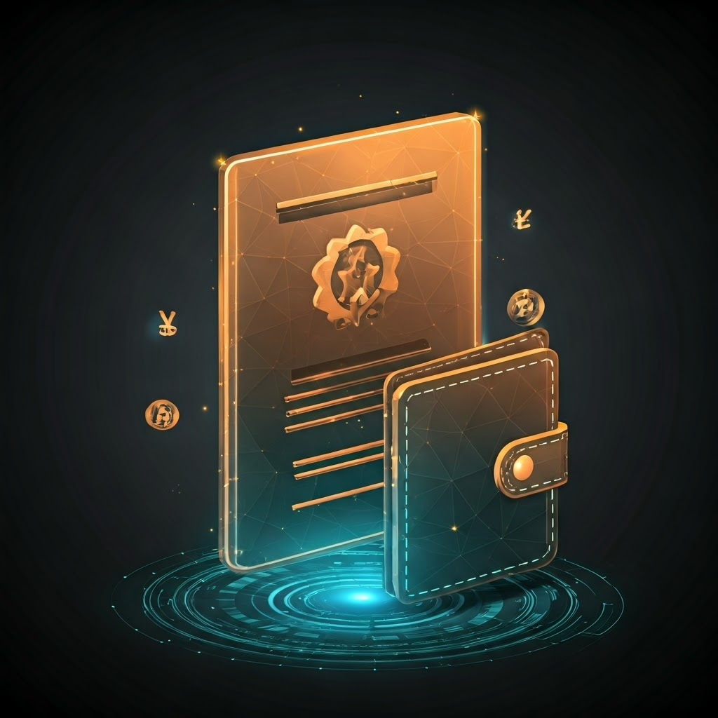 University diploma flowing into a holographic wallet to signify verifiable credentials