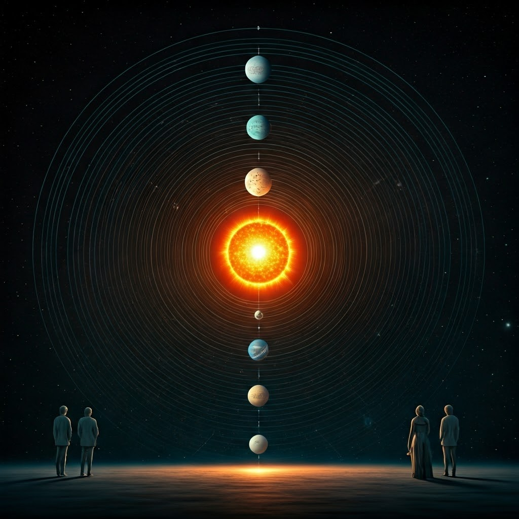 Simplified orbits around the Sun, representing clarity from chaos.