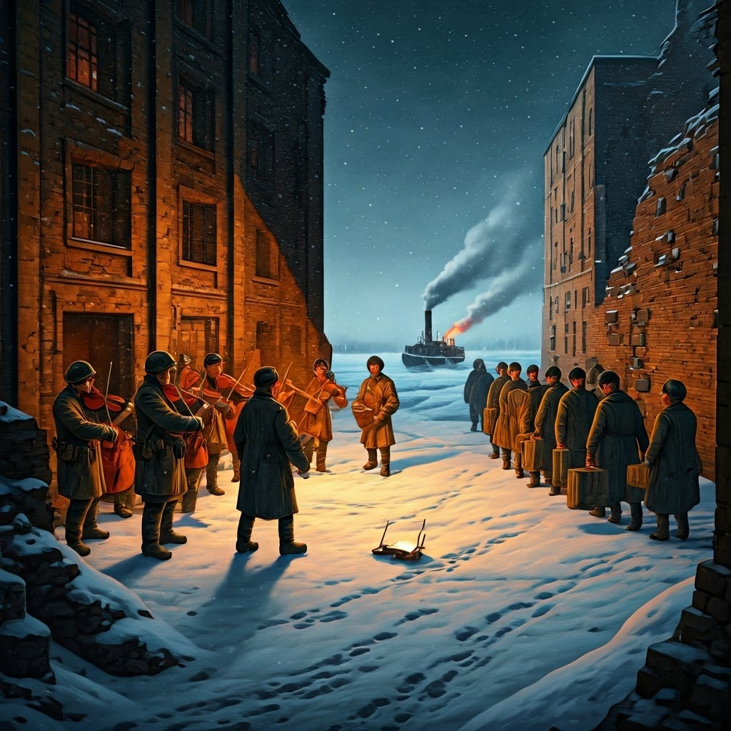 Residents haul supplies across frozen Lake Ladoga on the Road of Life