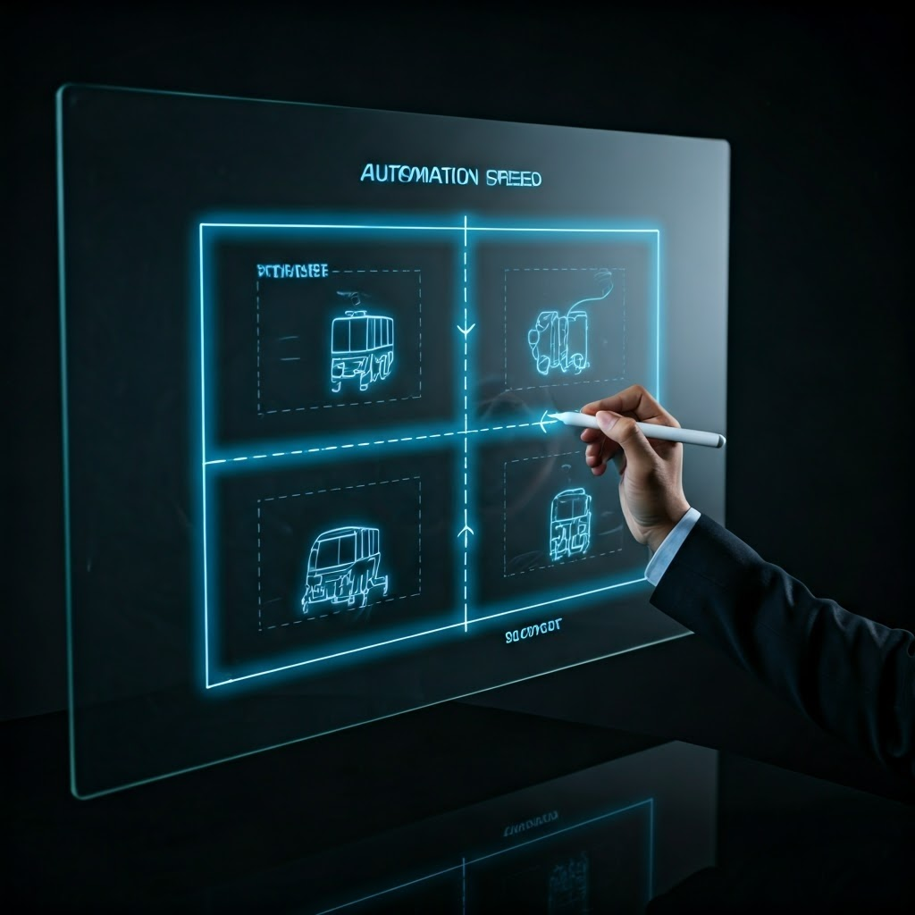 Holographic grid mapping automation speed against transit support to frame four transport futures