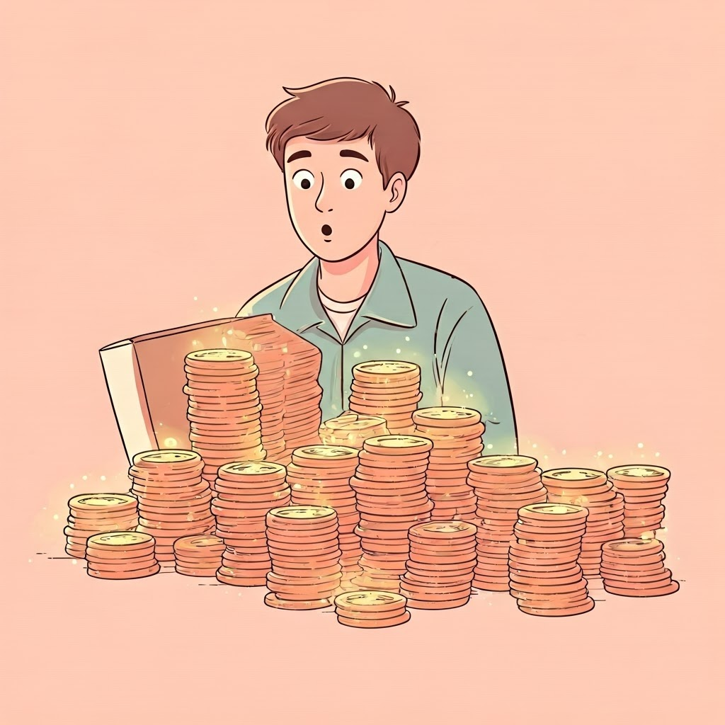 Comic scene of paying pizza with glowing coins, capturing playful early Bitcoin moment