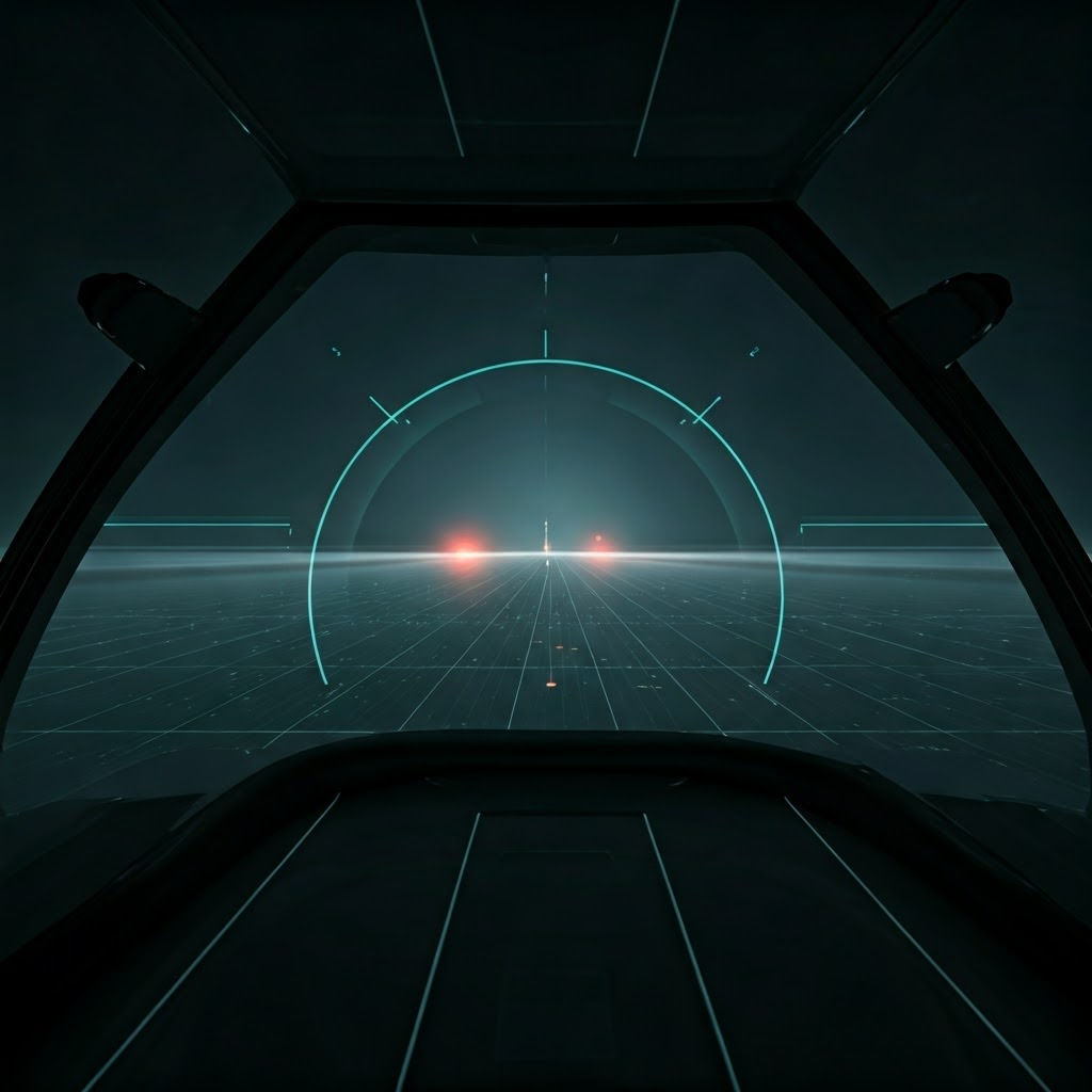 CGI cockpit view adds static frame to ground vision and reduce nausea.