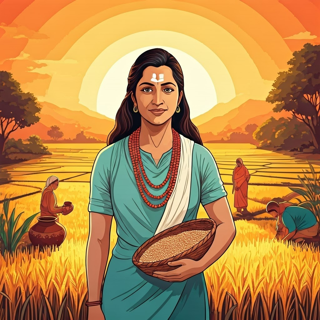 Vandana Shiva stands in Indian farmland at dawn, holding seeds while advocating for food sovereignty