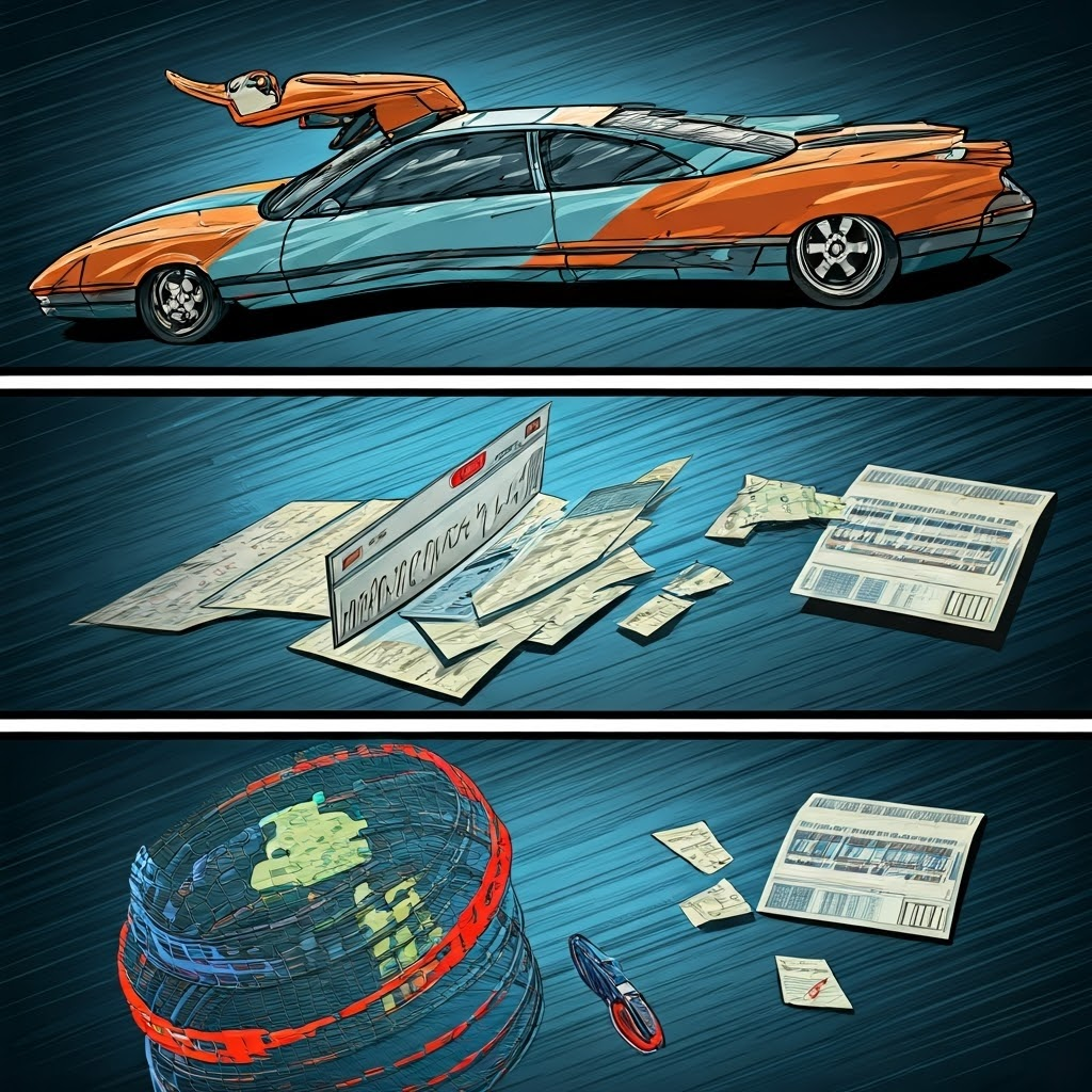 Three comic frames: a leaked forum password, an inbox flooding with alerts, and a bank balance spinning out of control.