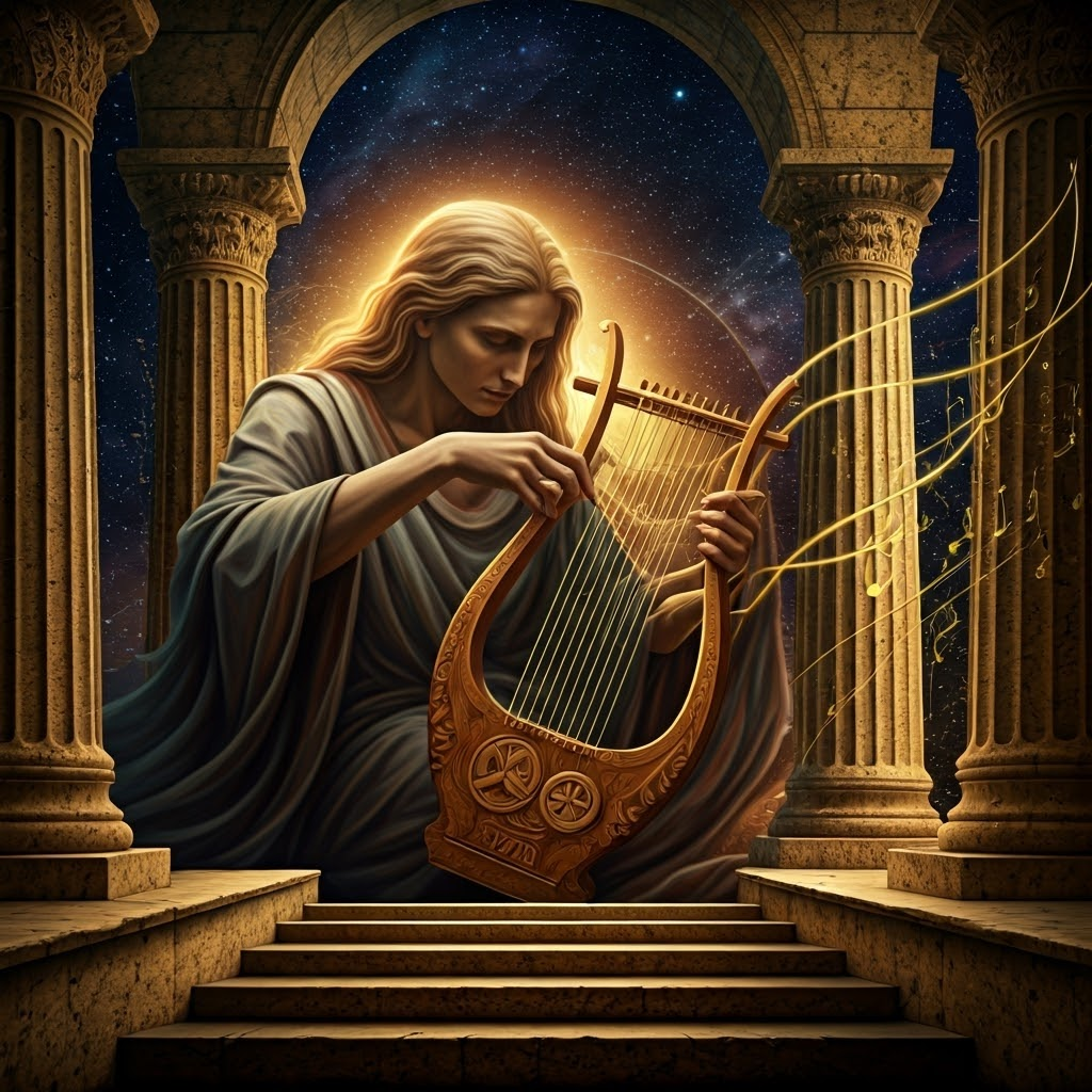 Musician in temple highlights link between music, geometry, and math.