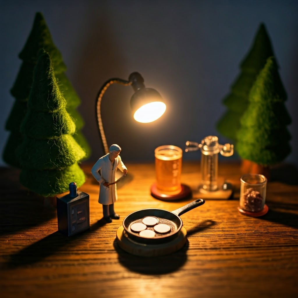 Playful diorama of cooking silicon wafers, underscoring the element’s abundance and usefulness.