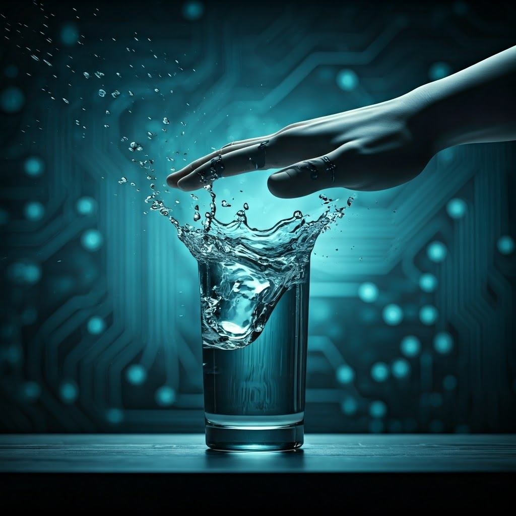 Glass of water splashes from a bump, illustrating high-pass focus on sudden change.