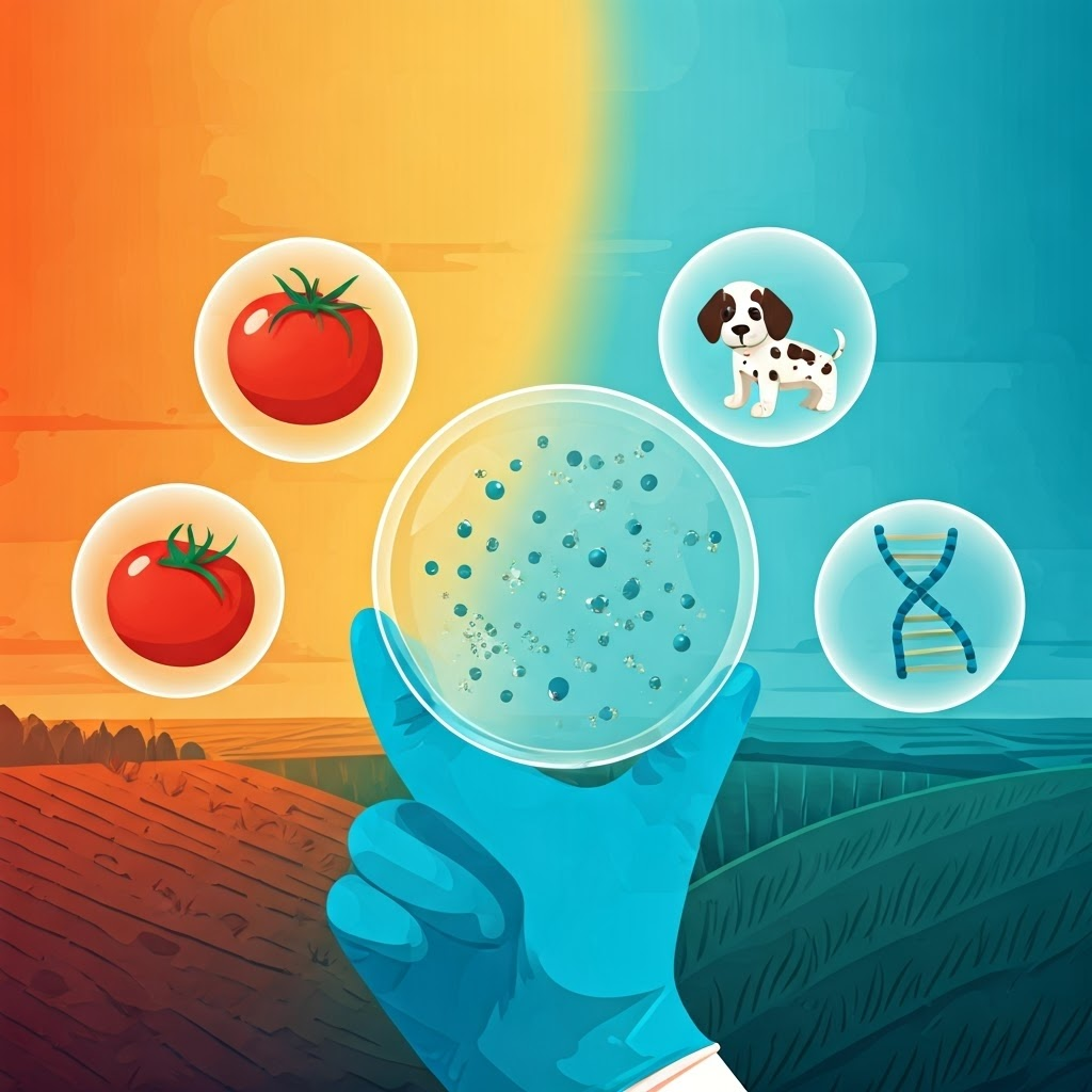 Petri dish with CRISPR icons bridges selective breeding to gene editing advancements.