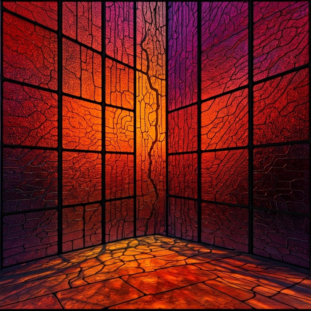 Bold stained-glass mosaic of glowing orbs and neural paths, capturing attention shifts amid vivid jewel tones.