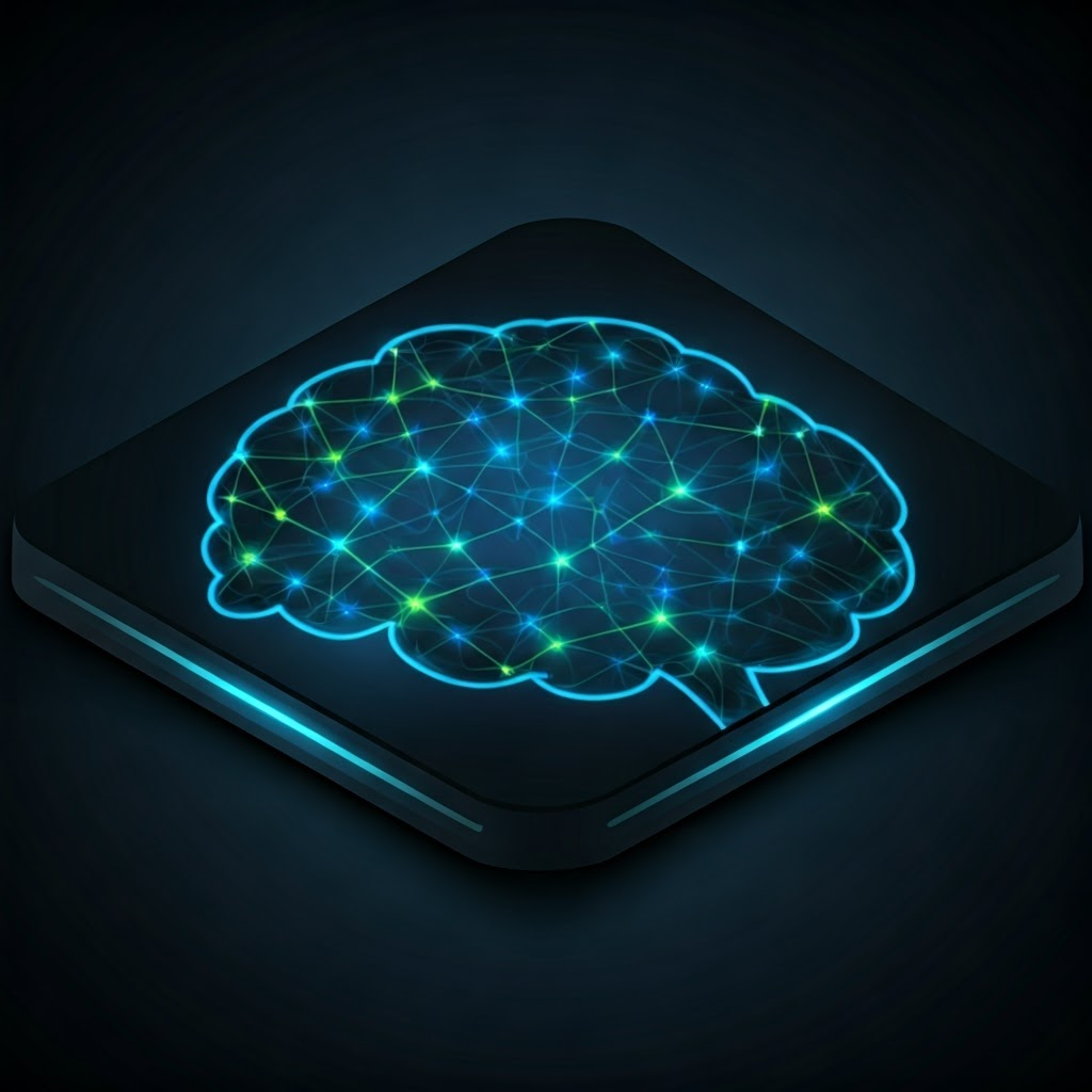 Neon neural network overlaying a brain outline, symbolizing the link between biology and code