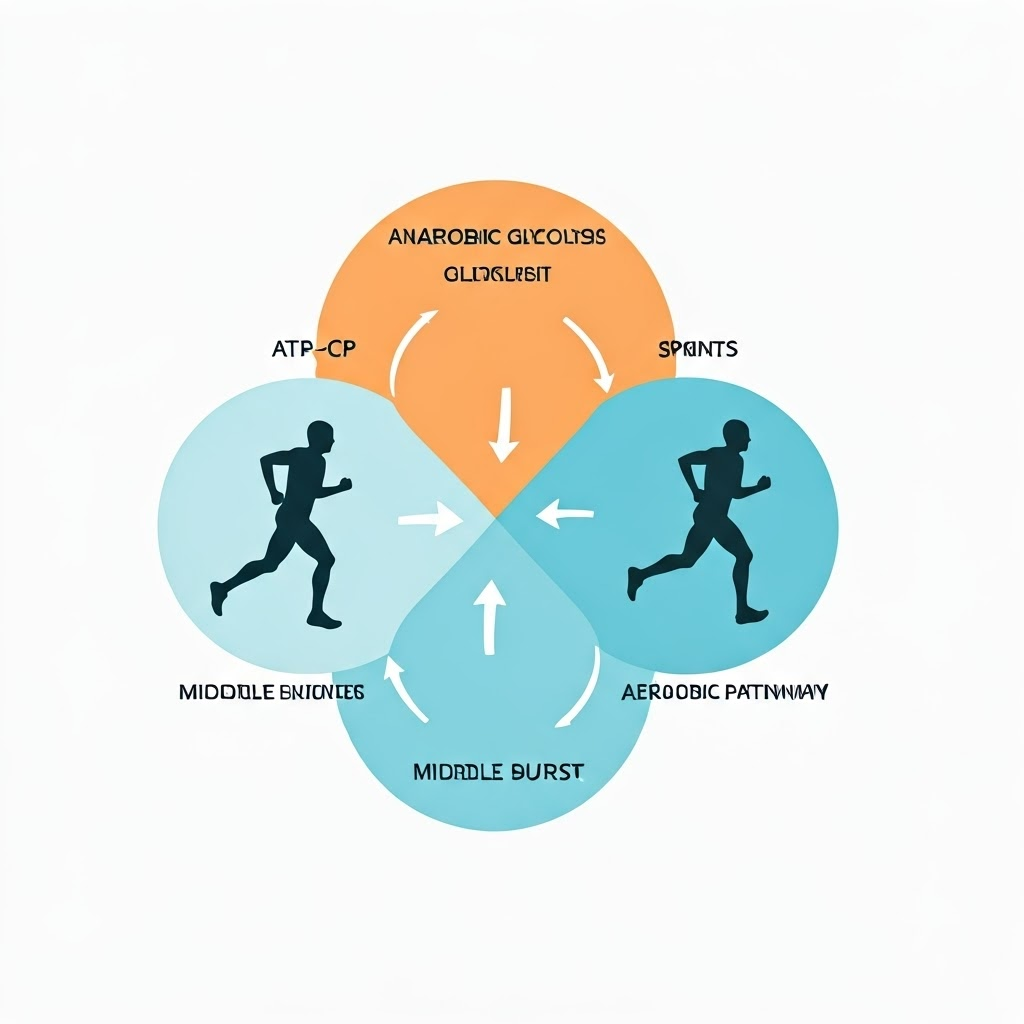 Infographic with three overlapping circles—ATP-CP, Anaerobic, Aerobic—each showing a matching athlete silhouette.