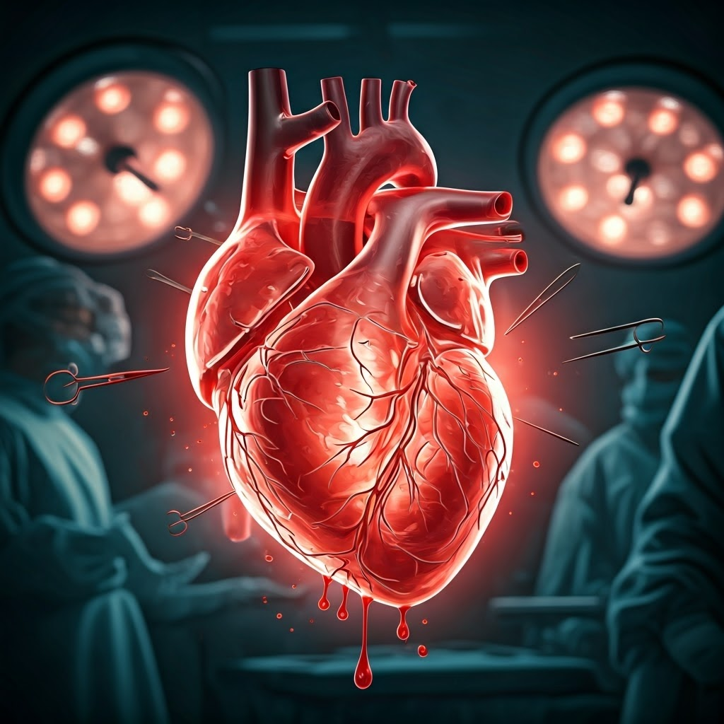 Surgeon wearing VR headset operating inside a beating-heart simulation