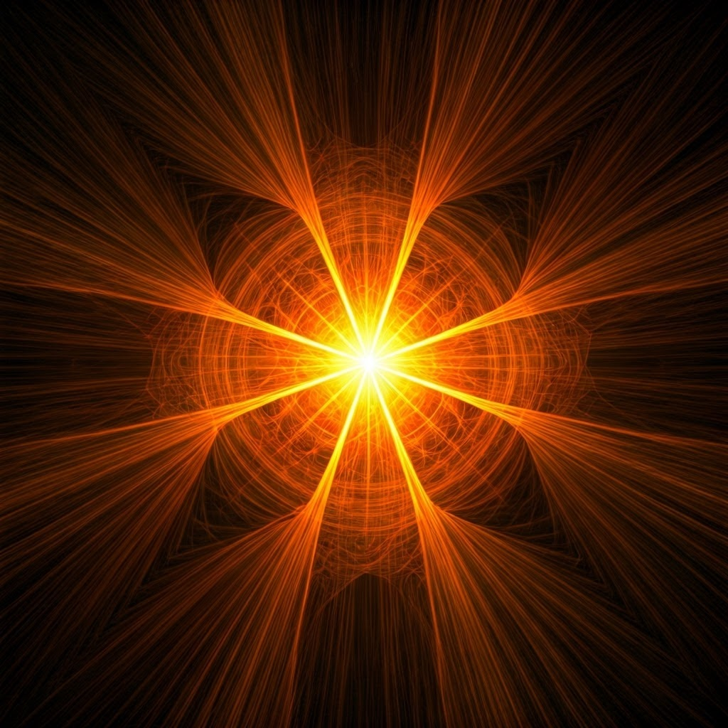 Abstract orange and yellow energy tendrils converging at a bright core, representing fusion