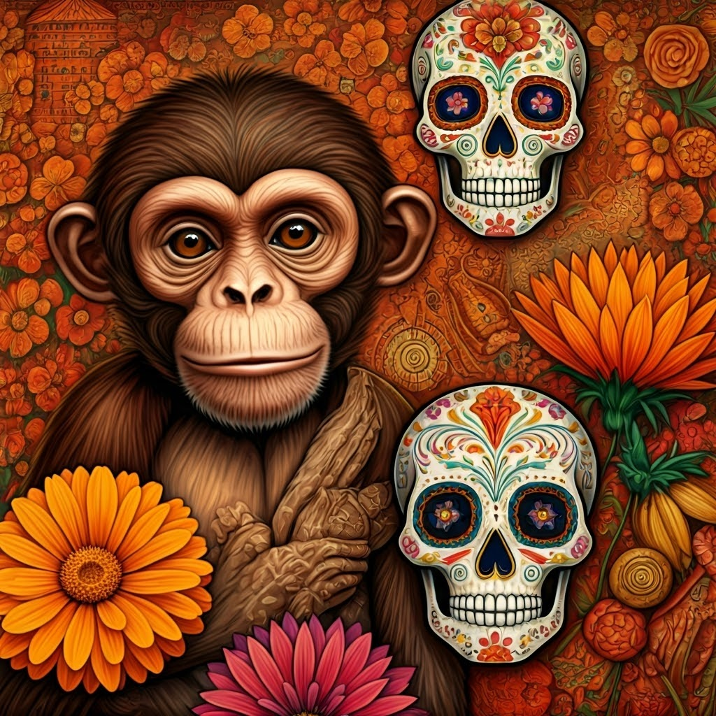 Bright collage of Mexican folk symbols mixed with diary sketches, illustrating personal and cultural identity