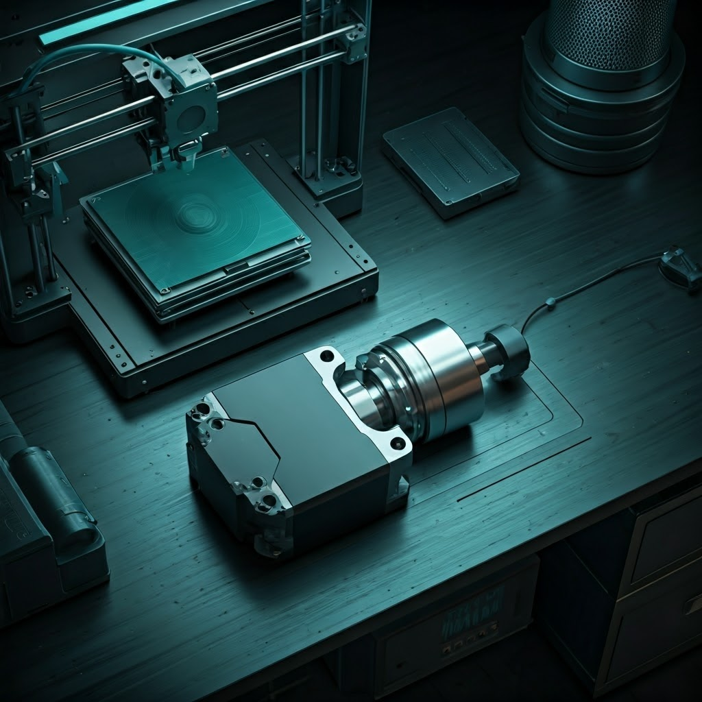 Stepper motor beside a 3D printer showing precise pulsed rotation