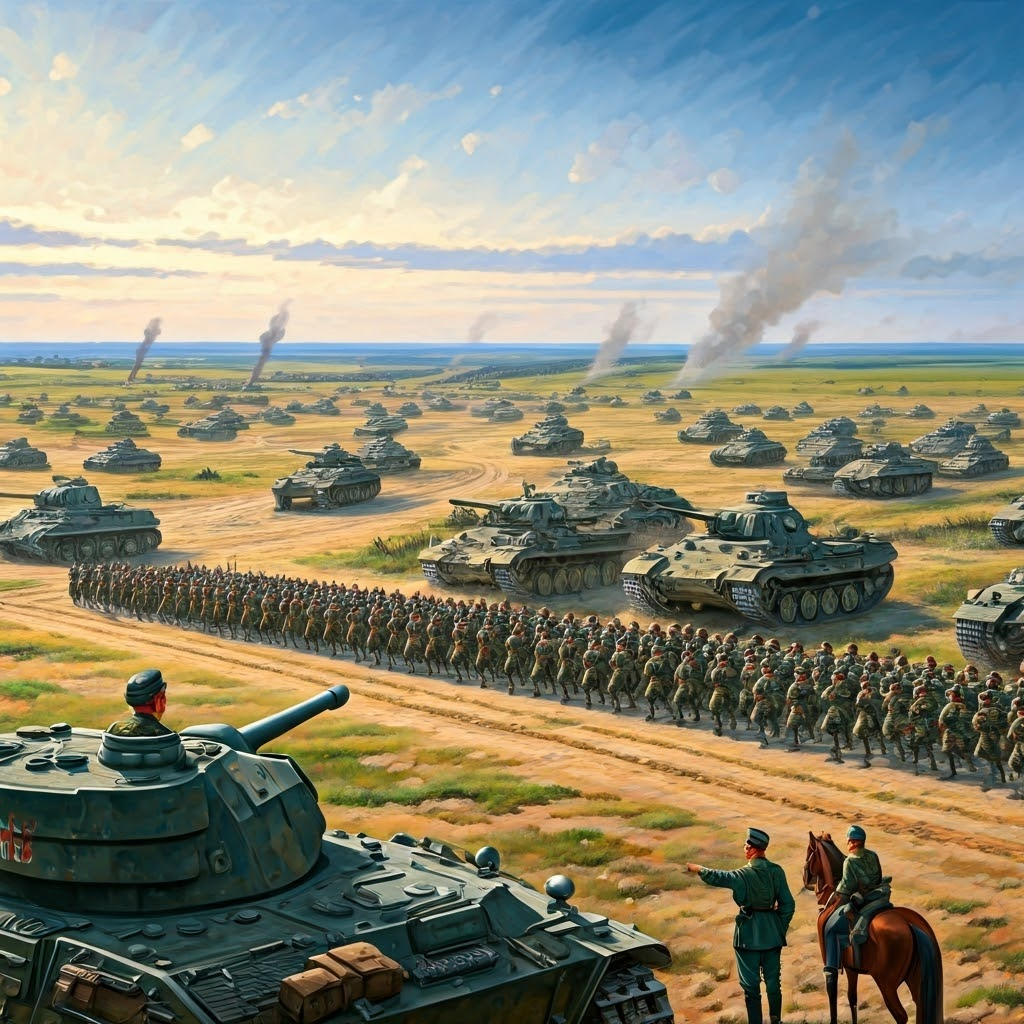 Endless German columns push across the Eastern European steppe in 1941