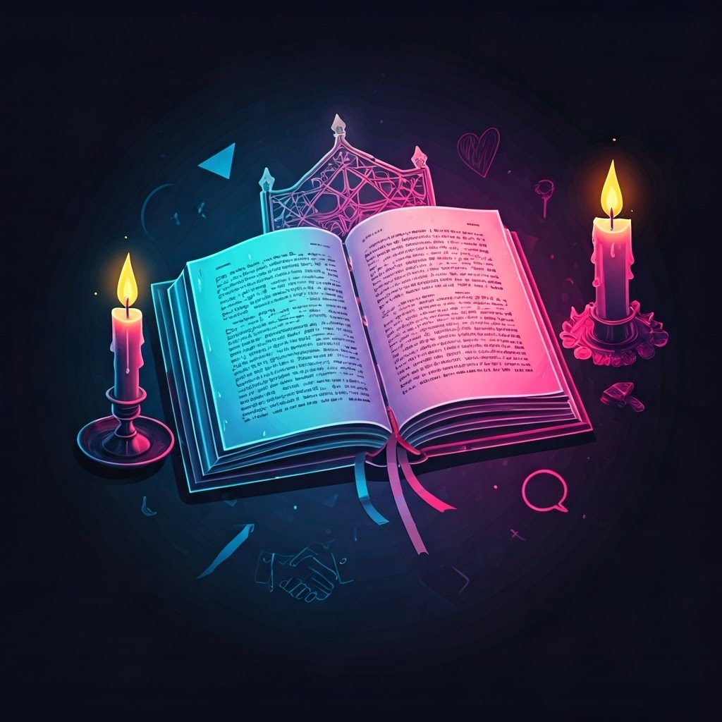 Split image: ornate prayer book with candles on one side; simple icons of handshake and heart on the other, contrasting formal and informal creeds.