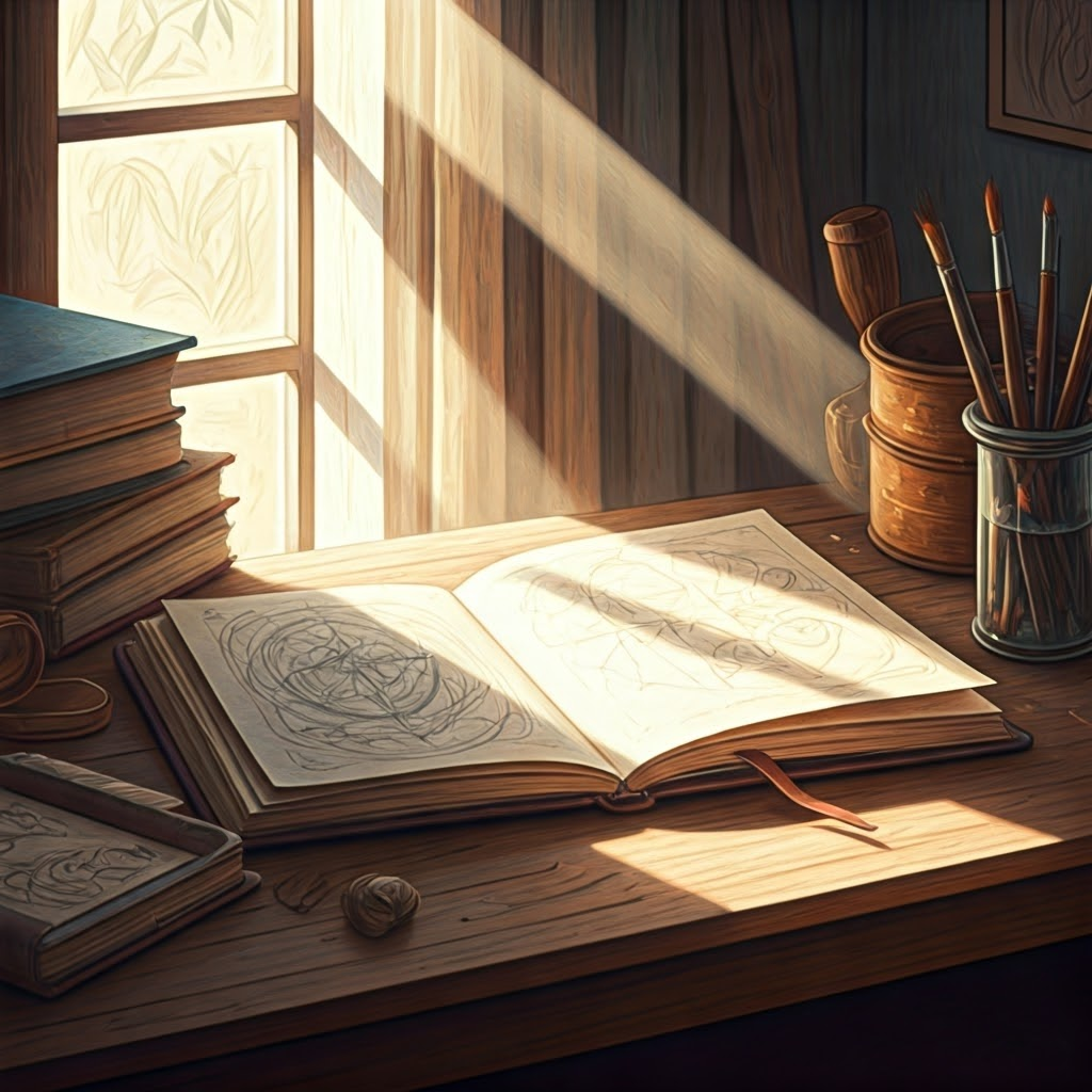 An open Renaissance notebook on a table, showing careful observations and drawings.