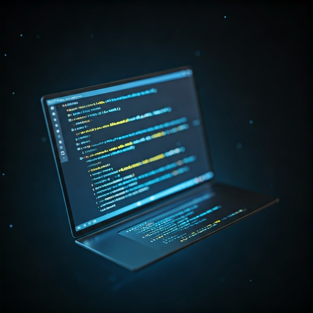 Floating screen with glowing Python code loading a CSV via pandas.