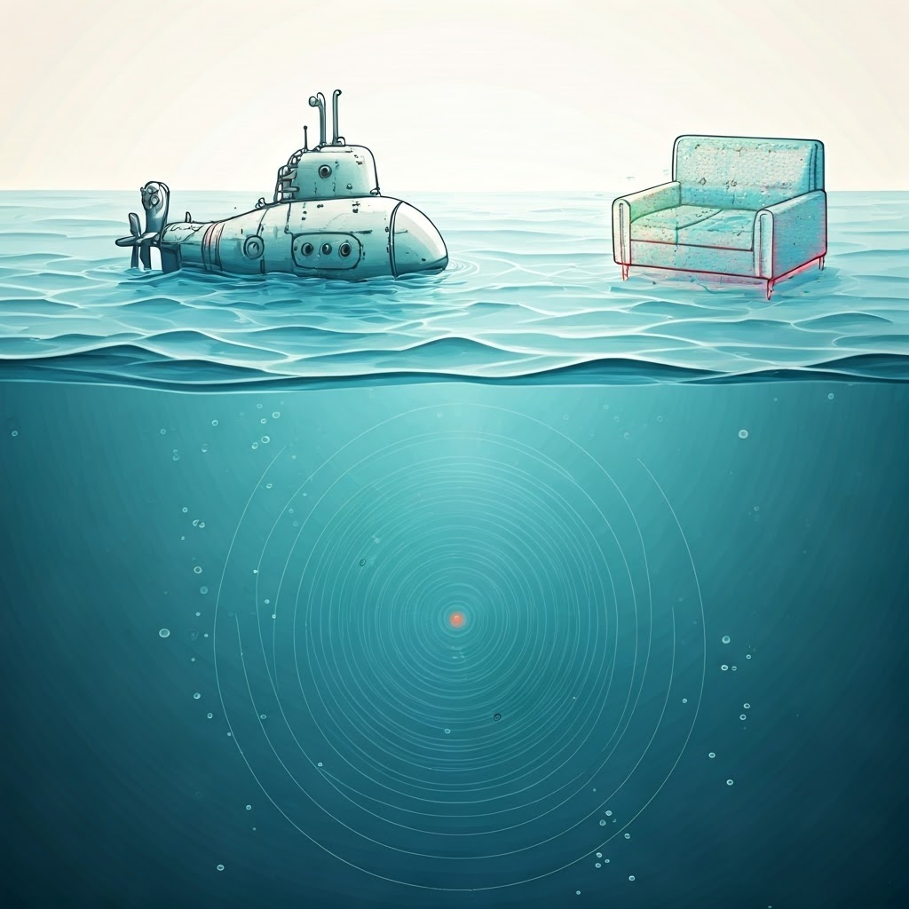 Underwater robot submarine uses sonar while a home robot vacuum maps a living room with depth sensing