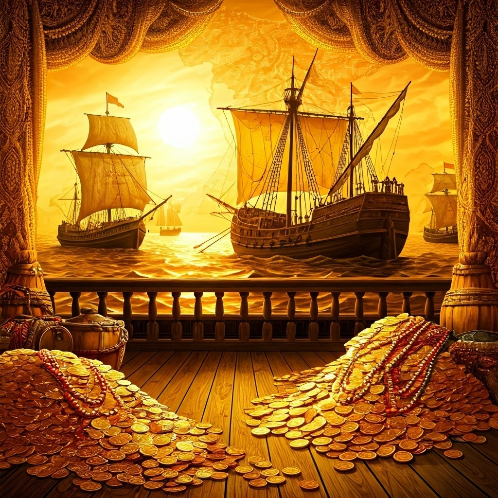 Treasure-laden ships meet exotic spices and silks under flickering torchlight