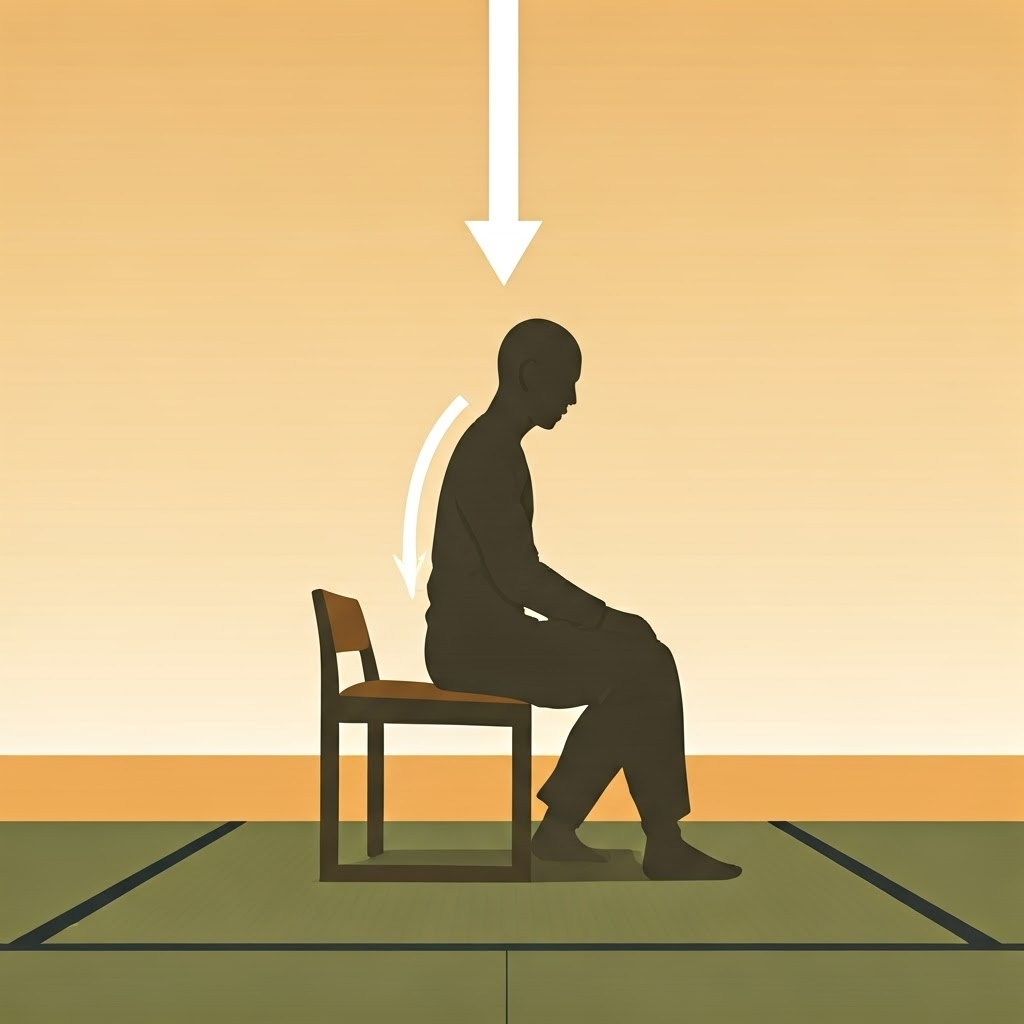 Simple chair diagram highlights balanced forces of gravity and support