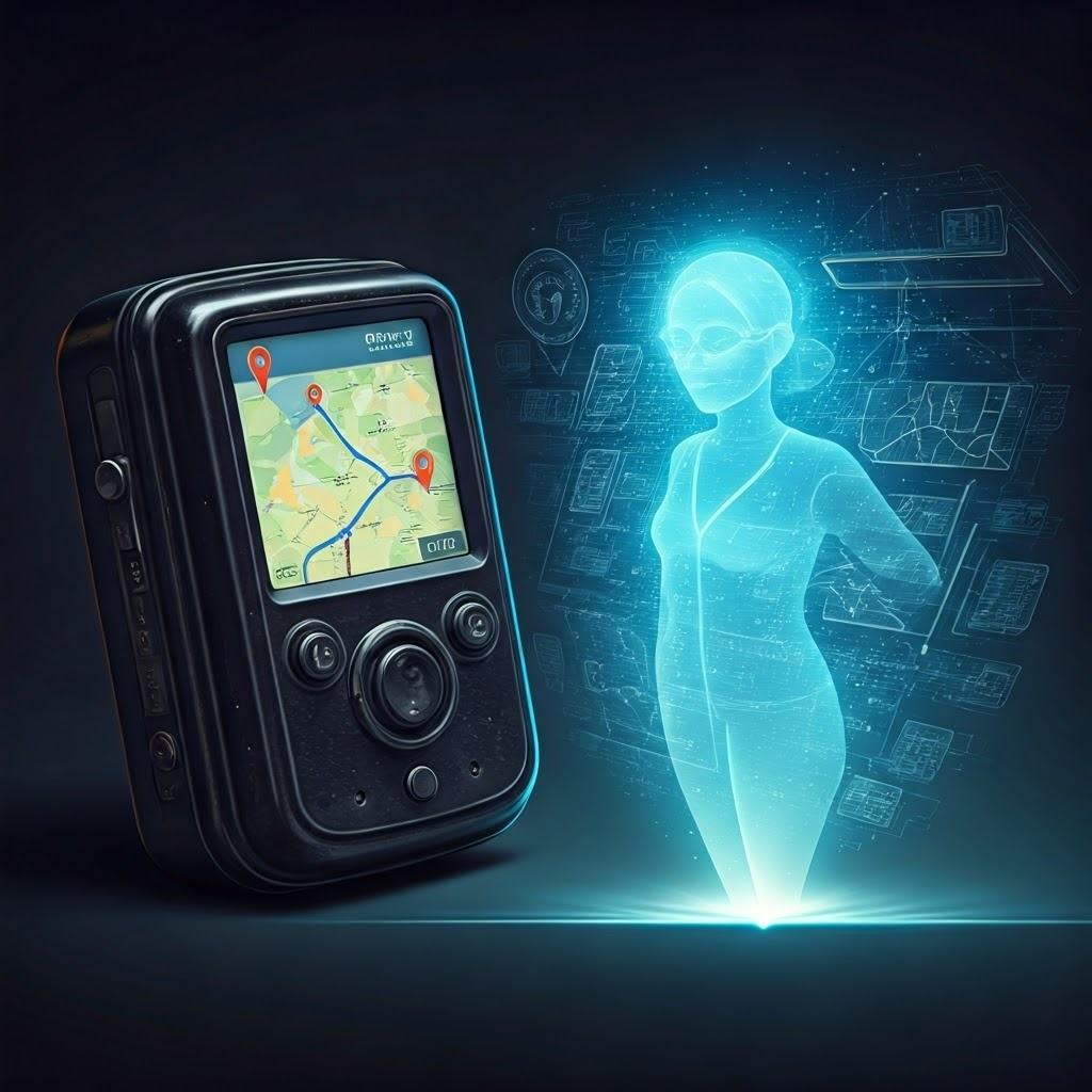 An old GPS morphs into a holographic travel aide that books tickets, updates routes, and files expenses.