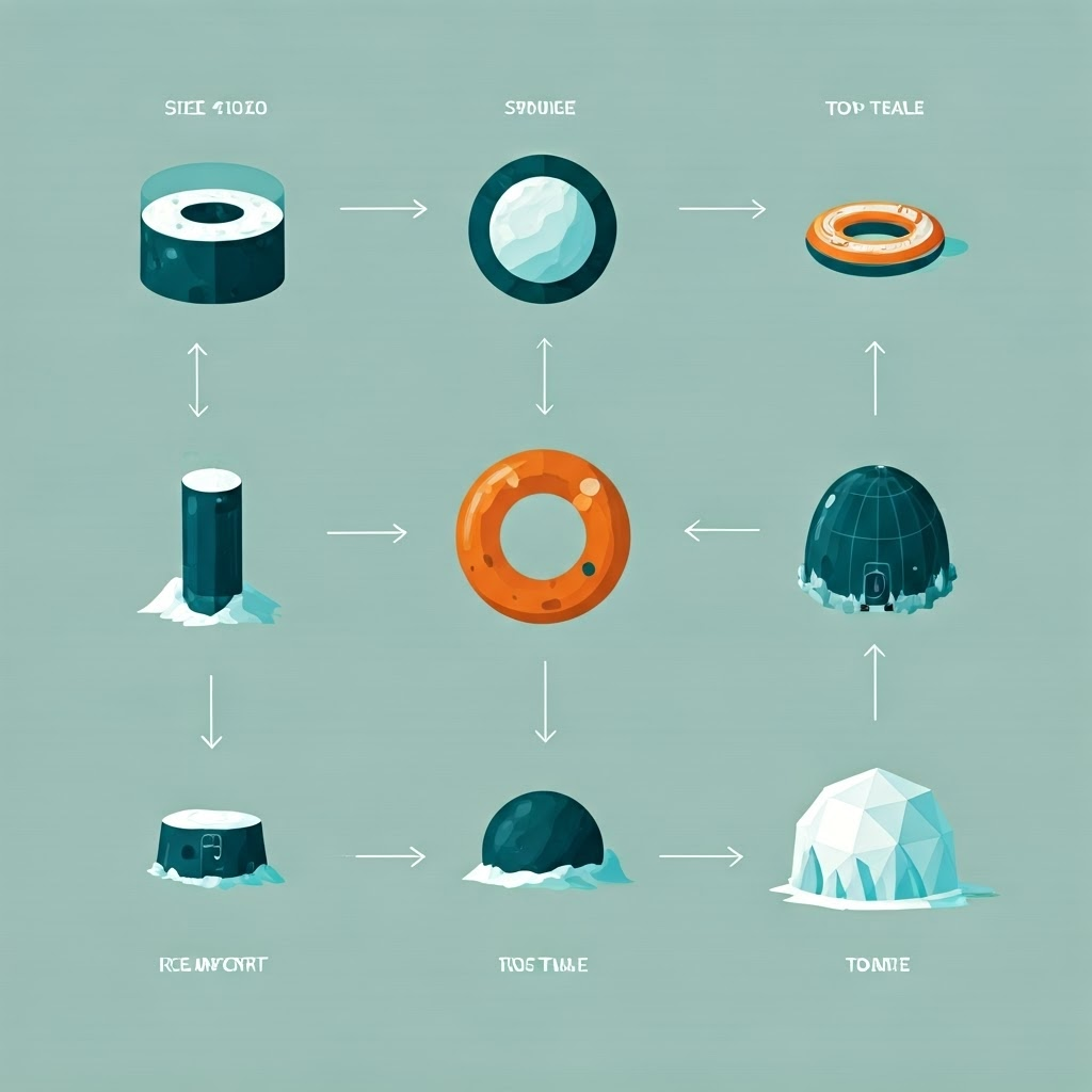 Infographic of cylinder, sphere, torus, inflatable, and ice dome linked by trade-off icons