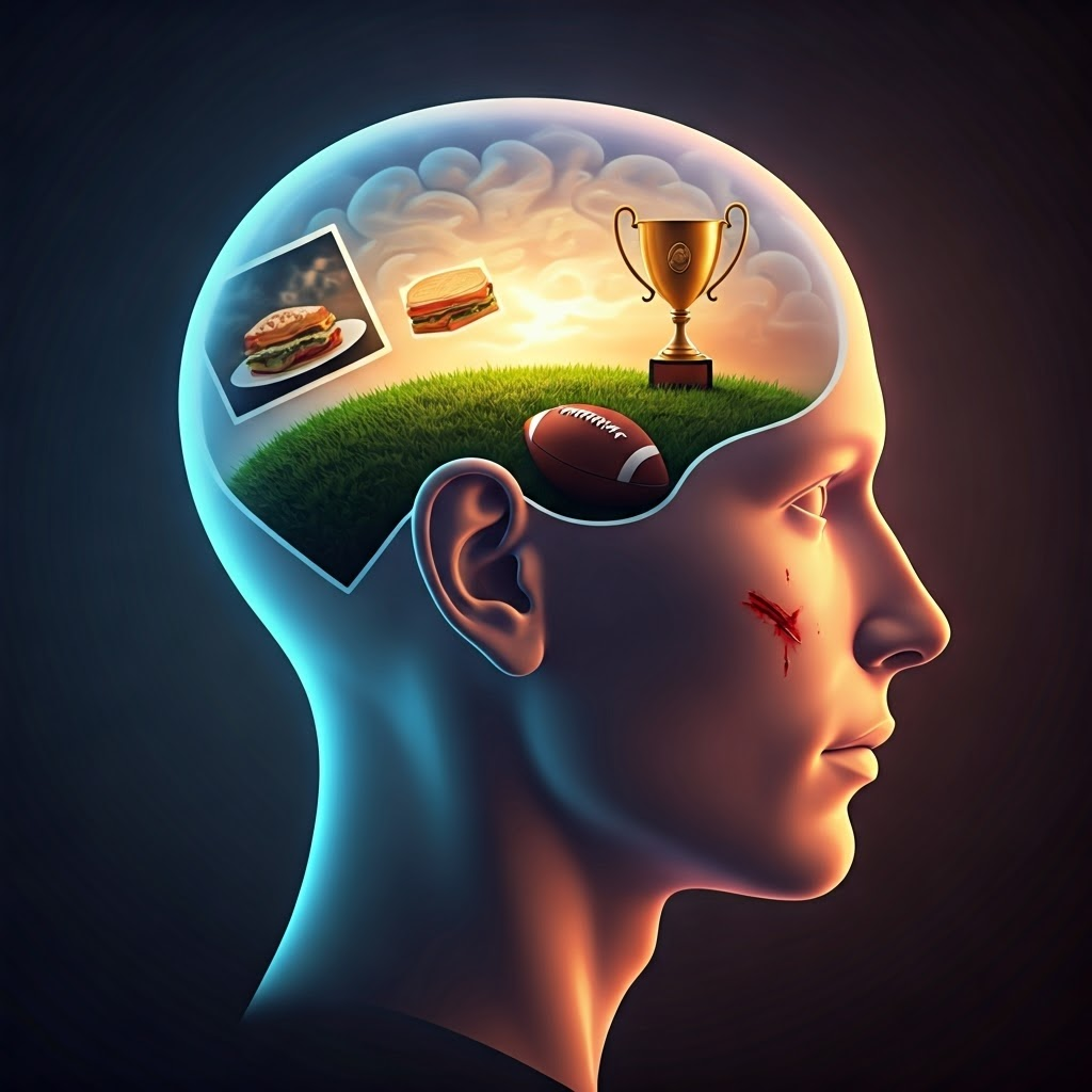 Translucent head filled with small glowing memories illustrating how recollections start inside the brain