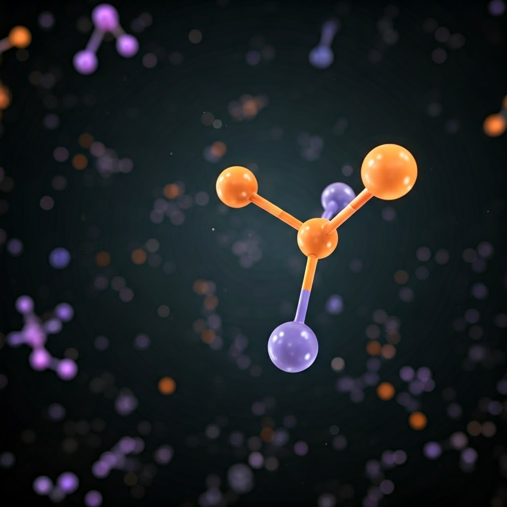 3D close-up of distinct CO₂, CH₄, and N₂O molecules glowing against black