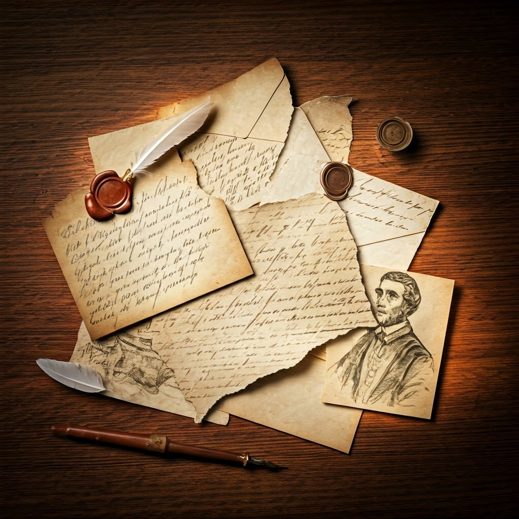 Tactile collage of letters and wax seals shows ideas traveling through personal networks.