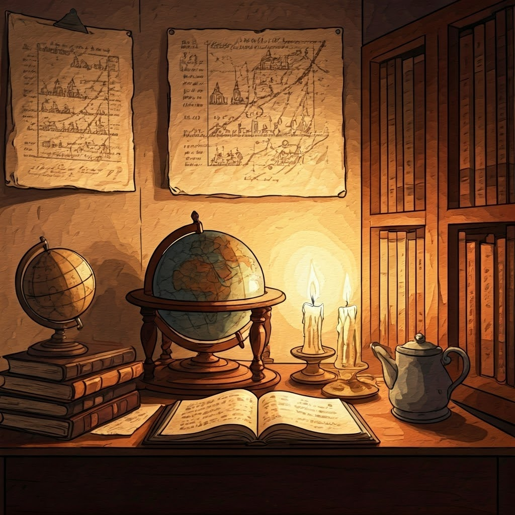 Salon hosts planning edits to an encyclopédie page amid stacks of letters and pamphlets, illustrating collaborative publishing efforts.