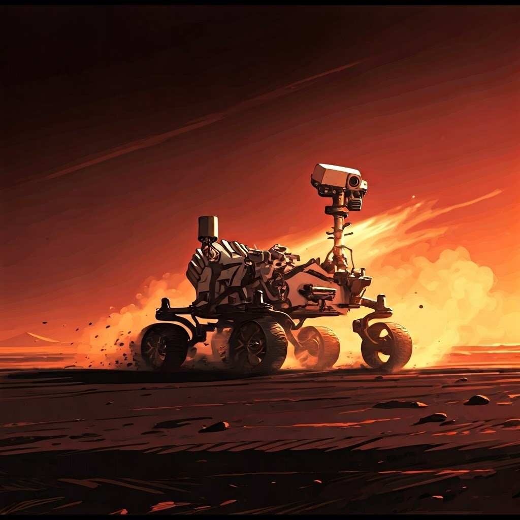 Storyboard of Opportunity rover first smothered in red dust, then cleaned by a sudden wind gust