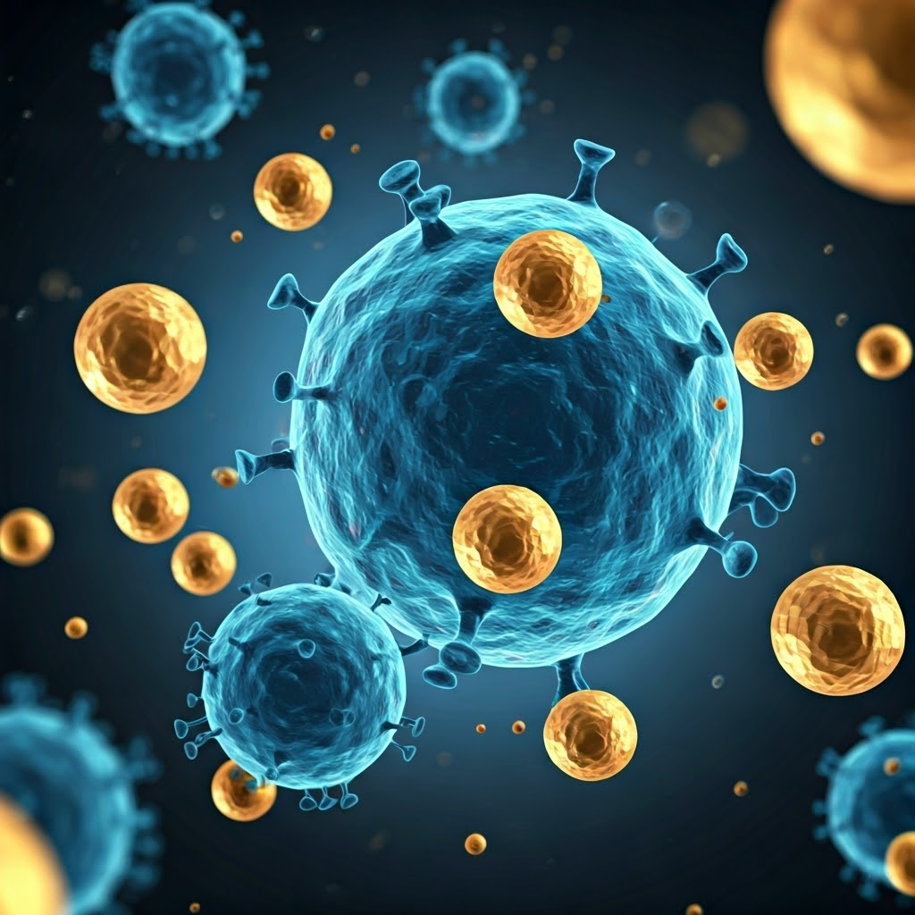 3D render of engineered viruses and lipid nanoparticles delivering gene editors inside the body