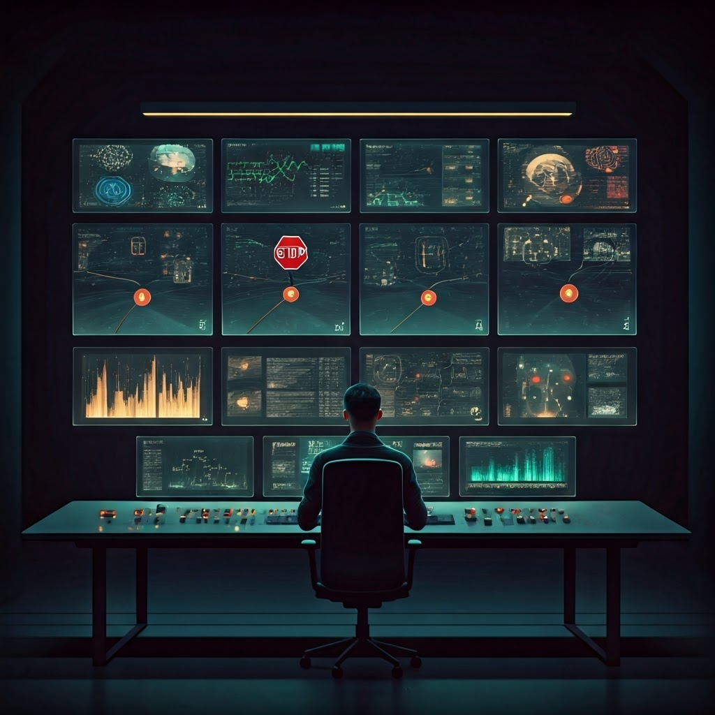 Floating screens showing real-time driving data, symbolizing constant information flow