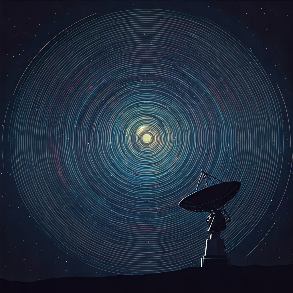 Vector Milky Way with concentric radio rings and a dish mapping the cosmic microwave background