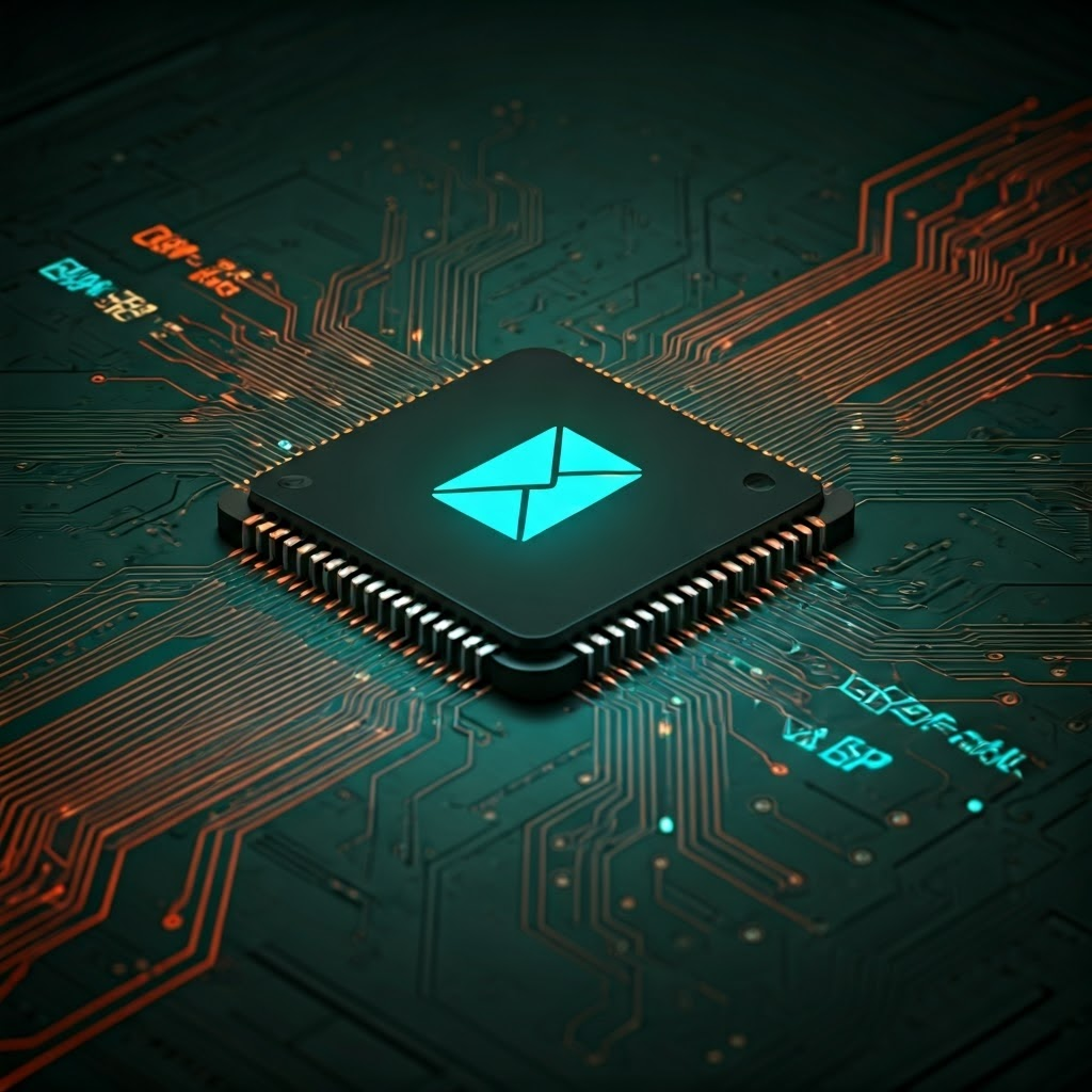 Circuit-board graphic displays DKIM and SPF results, showing how authentication passes or fails.