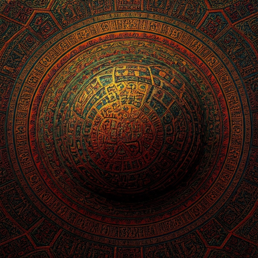 Colorful tapestry of mixed colonial and local symbols swirling around a globe, celebrating cultural hybridity.