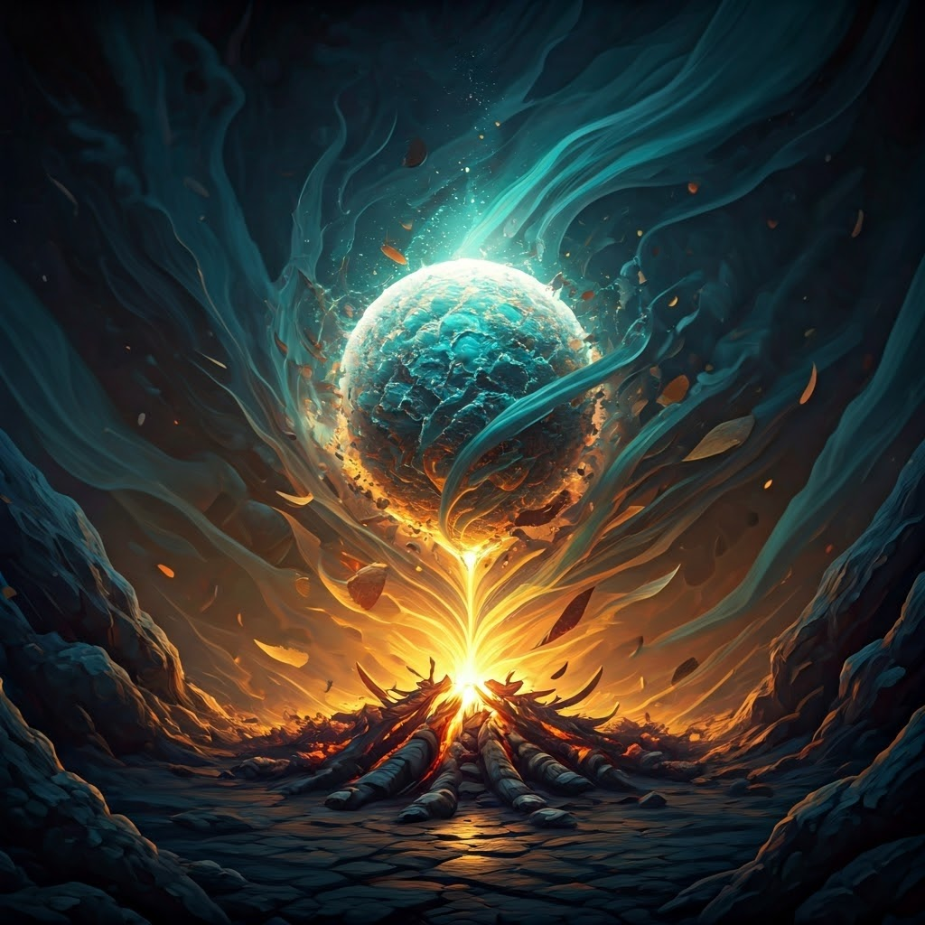 Glowing quantum particle unravels into colorful swirls, hinting at environmental influence.