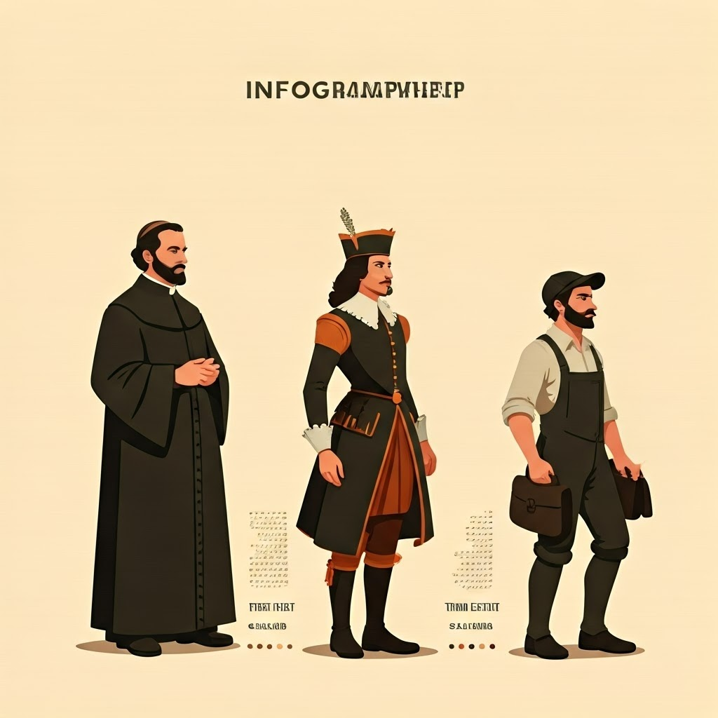 Silhouettes of priest, noble, and laborer with tally bars highlighting vast population gap