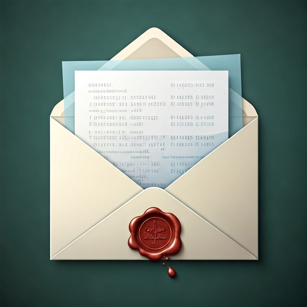 Transparent envelope with documents intact blends paper cut-outs and code, illustrating unaltered information.