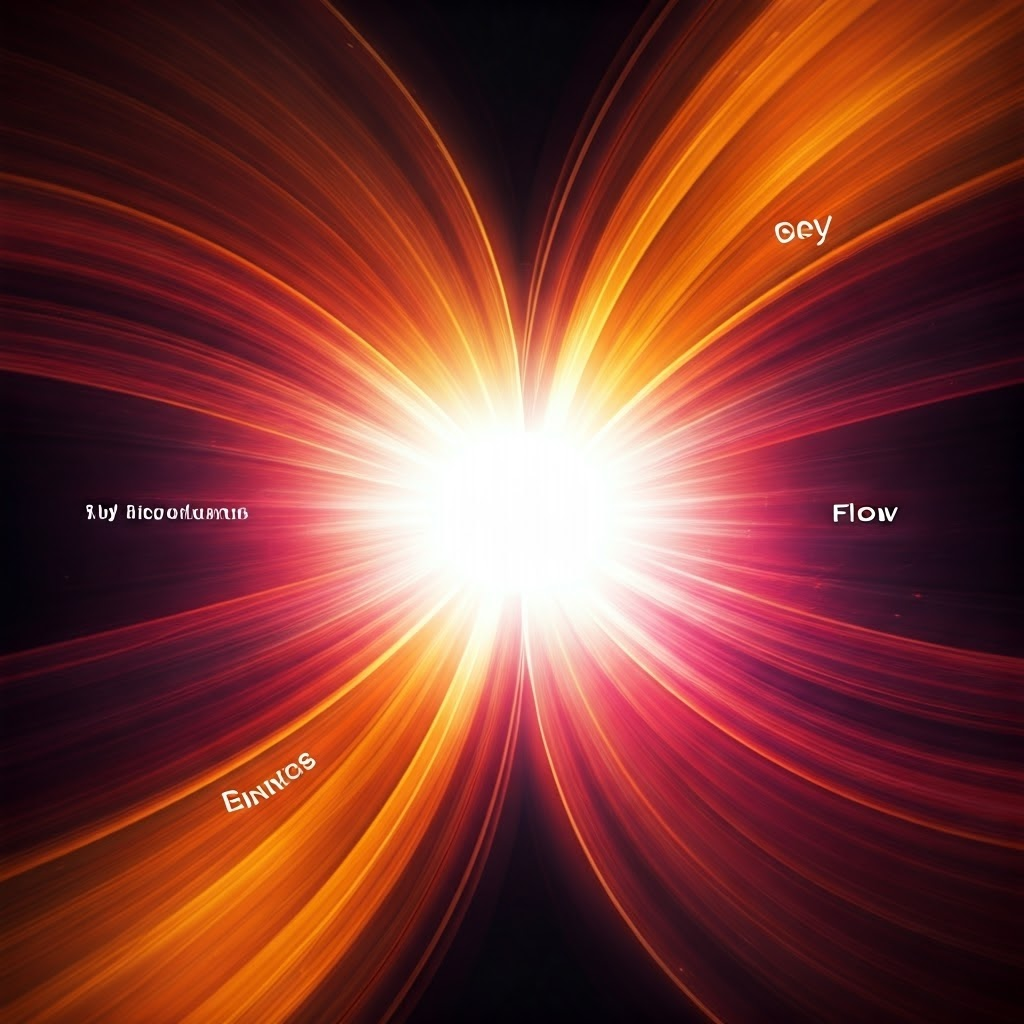 Four vivid ingredients of flow merging into a bright core, bold strokes and radiant colors evoke their seamless fusion