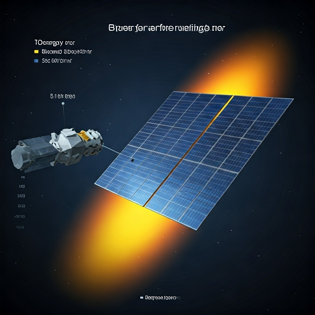 Infographic of a spacecraft moving away from the Sun showing decreasing energy on its panels
